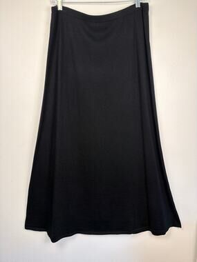 NWT Eileen Fisher Black 100% Merino Wool Jersey Flared Maxi Skirt | Size Large